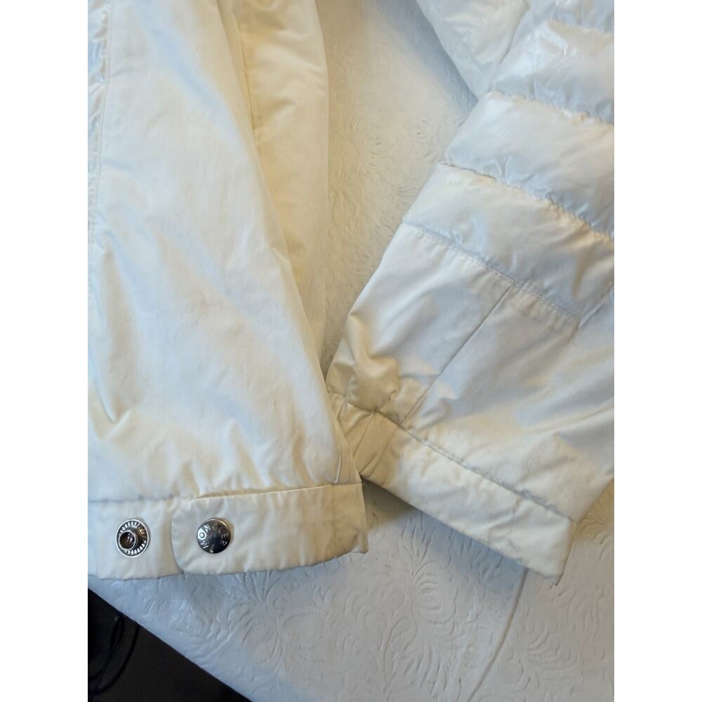 Moncler Olargues Giubbotto White Down Jacket Size 2 Men’s Hooded Logo Stripe - Picture 15 of 16